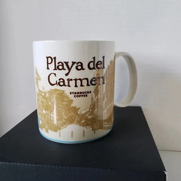 Starbucks Playa Del Carmen  16oz White/Teal/Gold Chunky Coffee Mug. - Picture 2 of 7